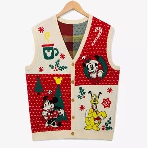 DISNEY Mickey Mouse & Friends Holiday Icons Button-Up Sweater Vest Size XXS